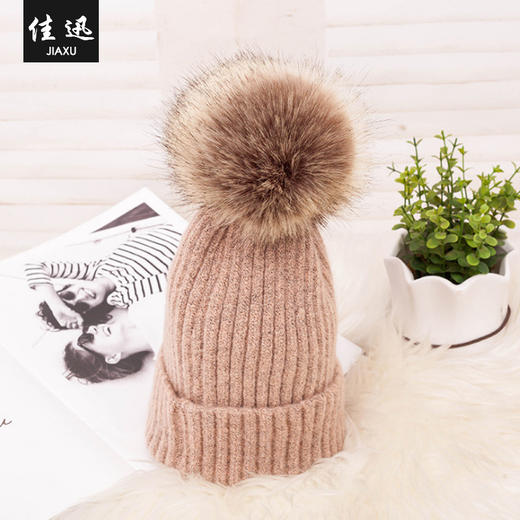 成人新款冬季帽子 加厚保暖暗扣毛球毛线帽针织帽 商品图1