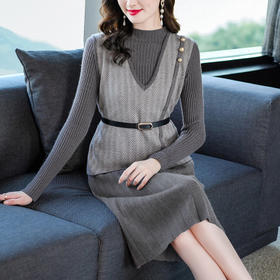 YM- 9175# 针织百褶裙+马甲背心两件套女秋冬2020新款轻奢