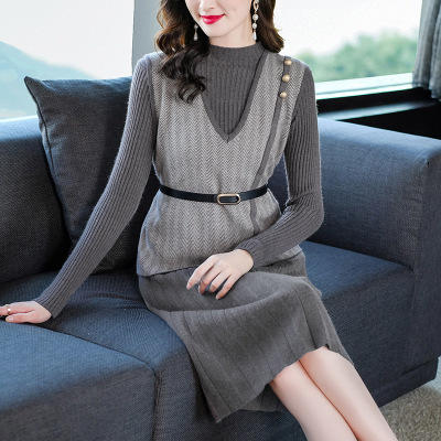 YM- 9175# 针织百褶裙+马甲背心两件套女秋冬2020新款轻奢 商品图0