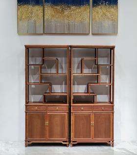 红桥红  家具严选  缅甸花梨（大果紫檀）  【188双抽屉带柜门 圆腿玻璃展示柜】