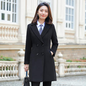 QZT-A1991职业呢子大衣女中长款秋季夹棉外套通勤修身工装