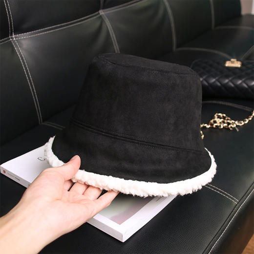 新款秋冬天百搭网红加绒羊羔毛渔夫帽子韩版鹿皮绒保暖防寒盆帽女七夕情人节 商品图1