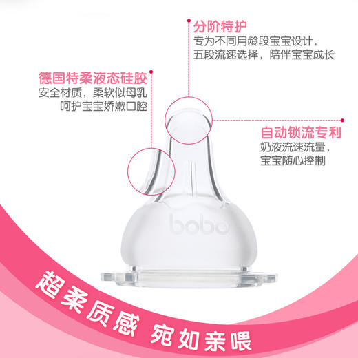 bobo乐儿宝奶嘴新生婴儿宝宝宽口径分阶硅胶超柔亲喂SMLV十字孔BN235 BN221 商品图2