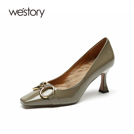 westory毛毛鞋女冬外穿2020新款扣环穆勒鞋潮高跟单鞋W20CE70421 商品图0