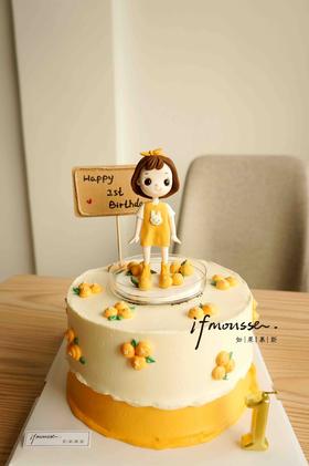 「翻糖定制」奶油蛋糕+翻糖人物 橘子女孩
