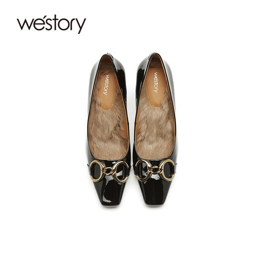 westory毛毛鞋女冬外穿2020新款扣环穆勒鞋潮高跟单鞋W20CE70421 商品图3