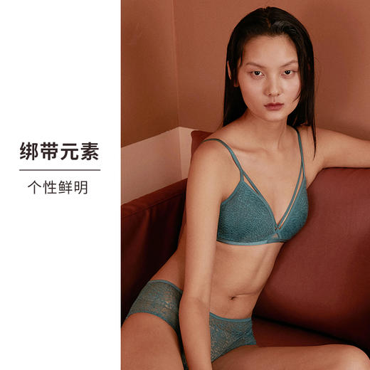 HSIA遐 薄款内衣女深V性感绑带豹纹蕾丝三角杯中小胸无钢圈文胸 商品图3