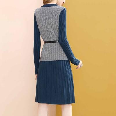 YM- 9175# 针织百褶裙+马甲背心两件套女秋冬2020新款轻奢 商品图2