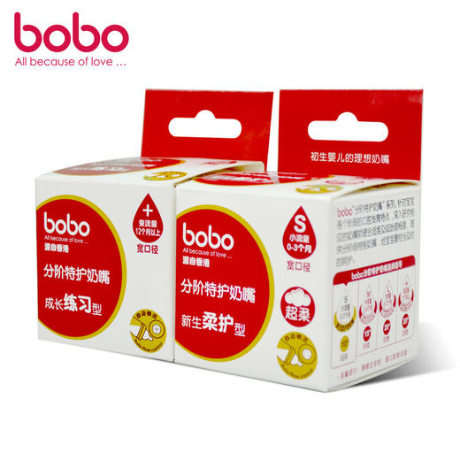 bobo乐儿宝奶嘴新生婴儿宝宝宽口径分阶硅胶超柔亲喂SMLV十字孔BN235 BN221 商品图0