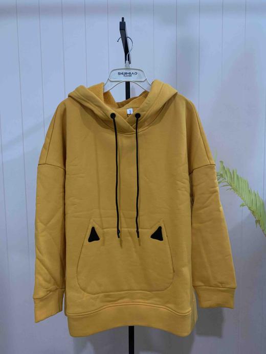 水淼2020新款 加绒卫衣 胖妹妹宽松时尚显瘦连帽抽绳卫衣7393