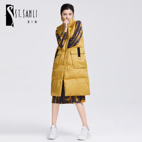 圣三利女装 新款时尚休闲翻领中长款纯色羽绒马甲SL1941499