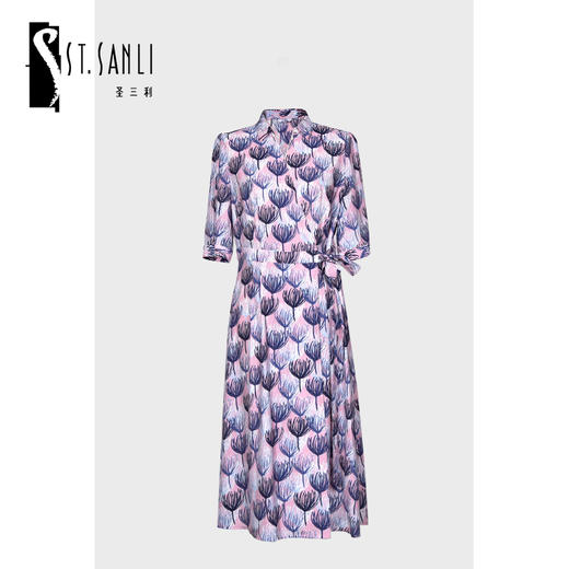 圣三利女装  新款知性优雅中长款印花连衣裙SL2017119 商品图0