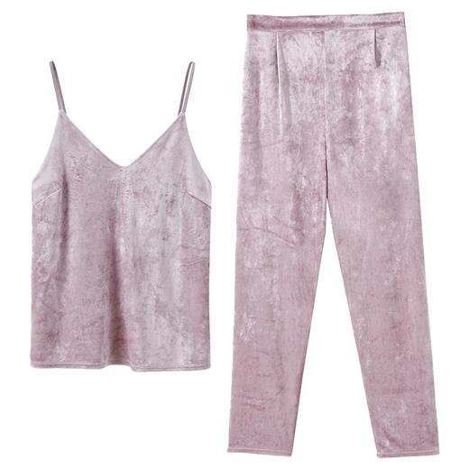 HSIA遐 吊带睡衣套装女高品质天鹅绒性感V领时尚可外穿春秋家居服 商品图5