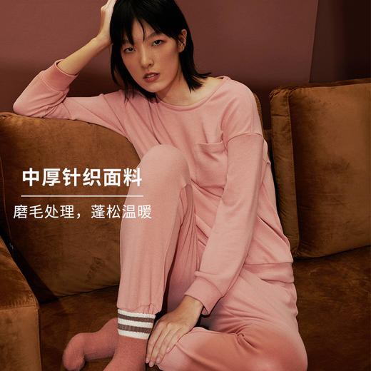 HSIA遐 睡衣女春秋新款磨毛长袖宽松休闲运动风可外穿家居服套装 商品图4