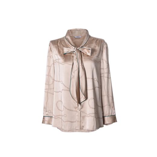 圣三利女装 新款气质优雅撞色牙飘带桑蚕丝飘带衬衫SL2014145 商品图4