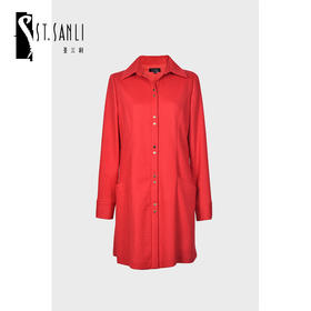 圣三利女装 新品衬衫式中长款金属扣毛呢上衣外套SL2032140