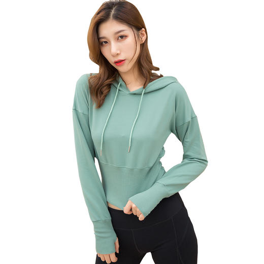 秋冬新款瑜伽服女长袖运动卫衣连帽收腰塑身健身上衣跑步运动外套 商品图4