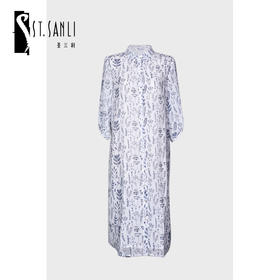 圣三利女装 轻薄中长款泡泡袖雪纺印花衬衫式连衣裙SL2027141