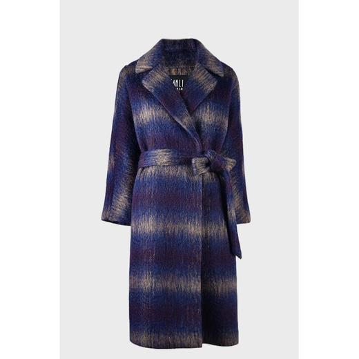 圣三利女装 气质优雅渐变条纹中长款毛呢翻领大衣SL1931176 商品图5