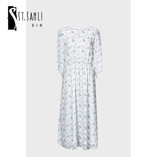 圣三利女装 超仙中长款树叶印花圆领雪纺连衣裙SL2027241 商品图0