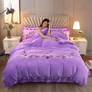 PDD-韩版高档牛奶绒四件套水晶绒加厚加绒保暖珊瑚绒纯色法莱绒公主风 商品图6