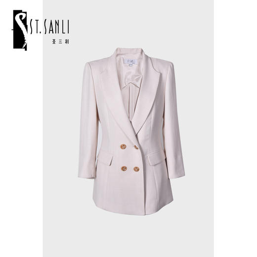 圣三利女装 双排扣收腰款七分袖纯色商务西服外套SL2012125 商品图4