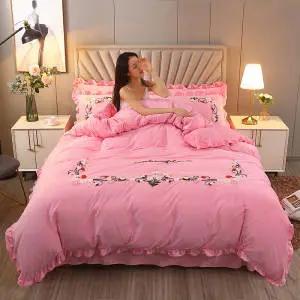 PDD-韩版高档牛奶绒四件套水晶绒加厚加绒保暖珊瑚绒纯色法莱绒公主风 商品图7