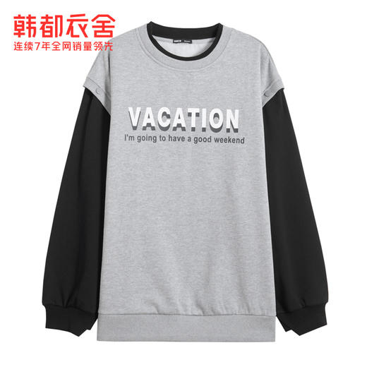 韩都衣舍2021春装新款女装上衣宽松加绒加厚套头长袖卫衣OM82218 商品图4