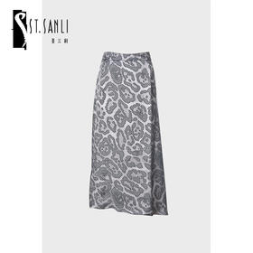 圣三利女装 新品豹纹印花不规则下摆优雅迷笛裙SL2015128