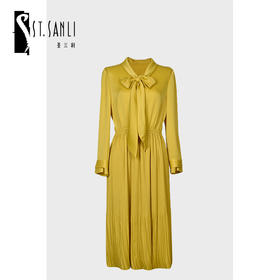圣三利女装 优雅中长款V领飘带纯色连衣裙SL2027155