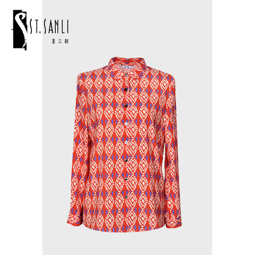 圣三利女装 新款浪漫波西米亚几何印花基础款真丝衬衫SL2024140 商品图0