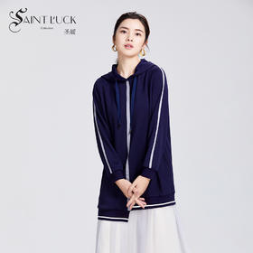 SAINT L’UCK/圣媛女装秋季中长款不规则连帽针织衫SA319V09