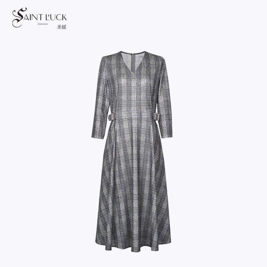 SAINT L’UCK/圣媛女装春季新款中长款V领格子连衣裙SA120L14 商品图4