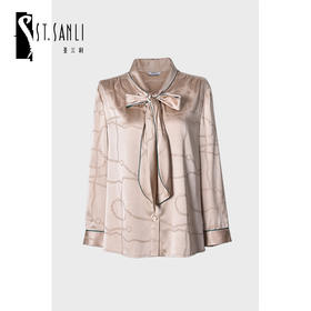 圣三利女装 新款气质优雅撞色牙飘带桑蚕丝飘带衬衫SL2014145