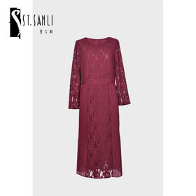 圣三利女装 新品优雅蕾丝拼接压褶长款连衣裙SL2037124