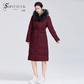 SAINT L’UCK/圣媛专柜正品冬季中长款纯色连帽羽绒服SA419S57