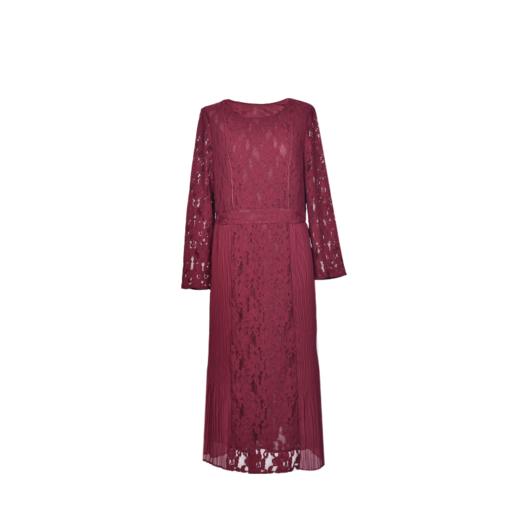 圣三利女装 新品优雅蕾丝拼接压褶长款连衣裙SL2037124 商品图4