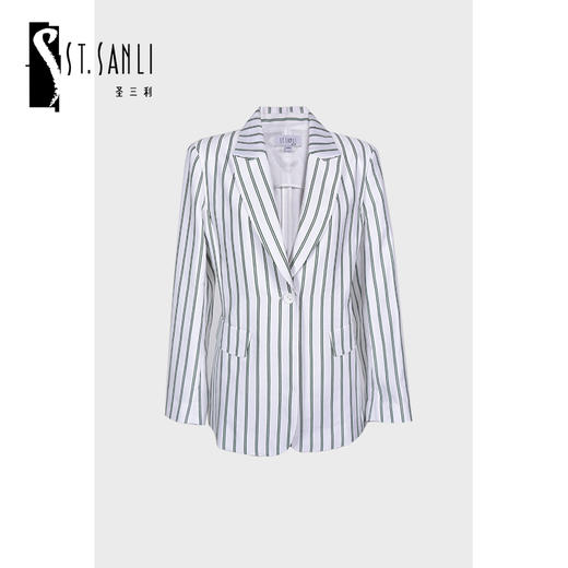 圣三利女装 新款翻领轻薄绿色条纹时尚西服外套SL2012148 商品图3
