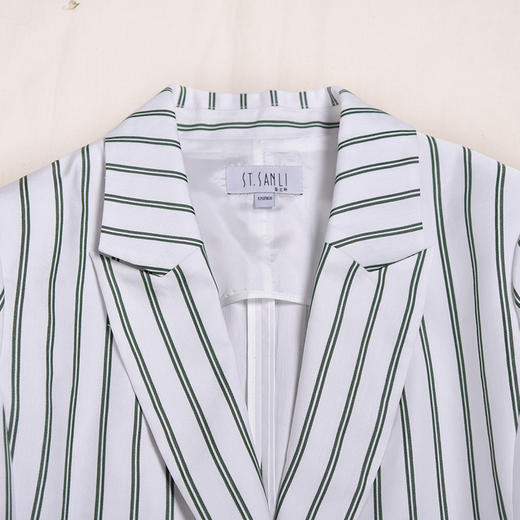 圣三利女装 新款翻领轻薄绿色条纹时尚西服外套SL2012148 商品图5