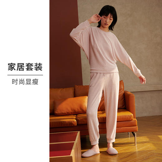 HSIA遐 睡衣女春秋可外穿新款花纱磨毛蝙蝠袖宽松显瘦家居服套装 商品图1