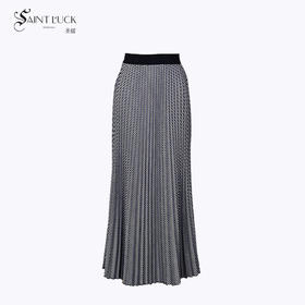 SAINT L’UCK/圣媛女装 新品时尚优雅中长款千鸟格纹压褶半身裙SA319B62