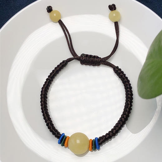 满蜜白花蜜蜡珠子绳编金刚结手链开运祈福