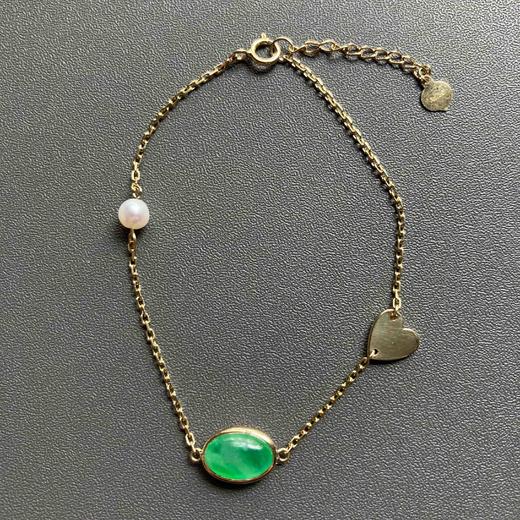 高冰种阳绿翡翠蛋面手链18k黄金镶嵌 商品图2