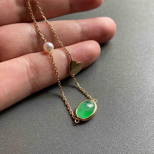 高冰种阳绿翡翠蛋面手链18k黄金镶嵌 商品图5