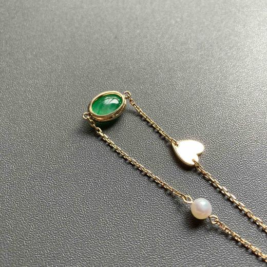 高冰种阳绿翡翠蛋面手链18k黄金镶嵌 商品图3