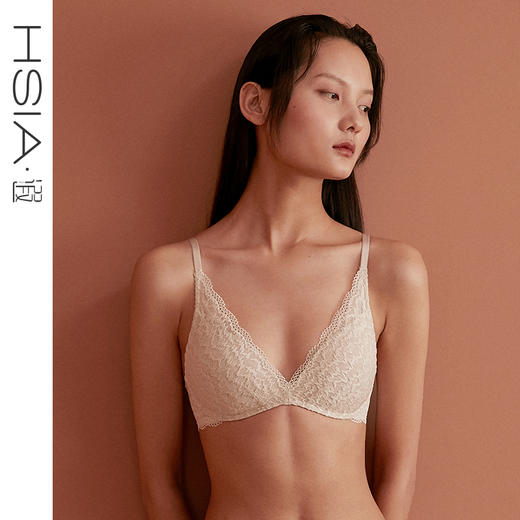 HSIA遐 小胸聚拢内衣女上薄下厚深V性感胸罩平胸蕾丝无钢圈文胸 商品图0