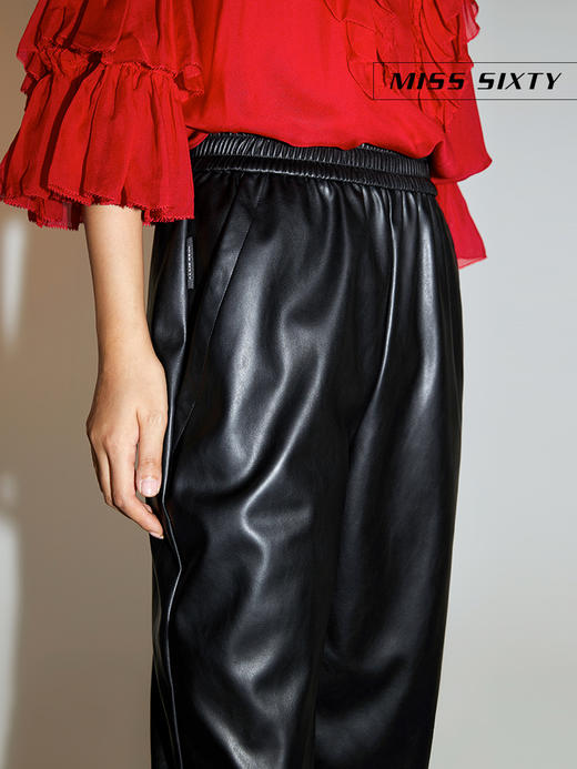 Miss Sixty2020冬季新款松紧腰黑色收脚PU仿皮长裤女604PJ7380000 商品图1