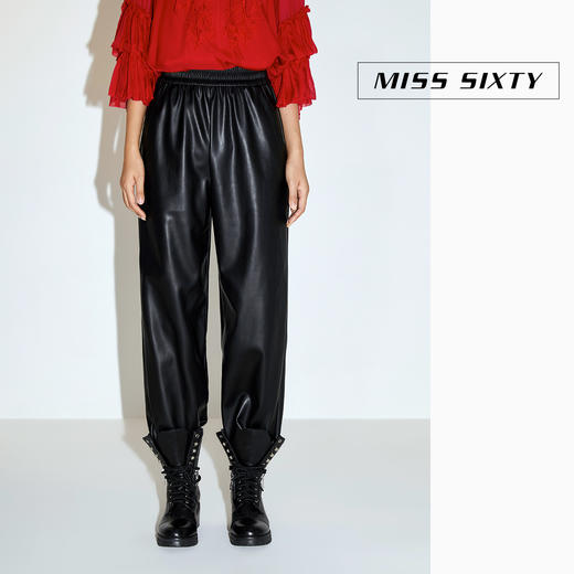 Miss Sixty2020冬季新款松紧腰黑色收脚PU仿皮长裤女604PJ7380000 商品图0