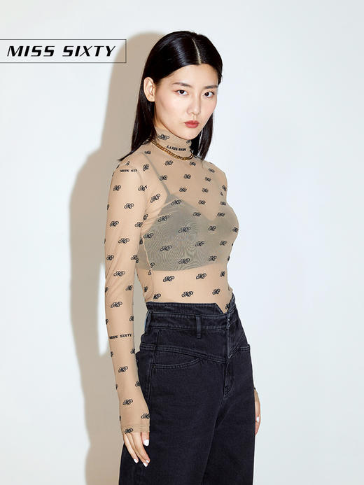 Miss Sixty2020冬季新款高领薄款绣花网纱长袖T恤女604SJ3420000 商品图4