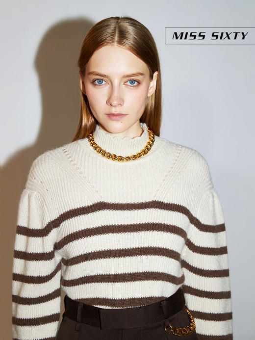 Miss Sixty2020冬季新款花瓣领条纹毛衣毛织套头衫女604RJ3050000 商品图4